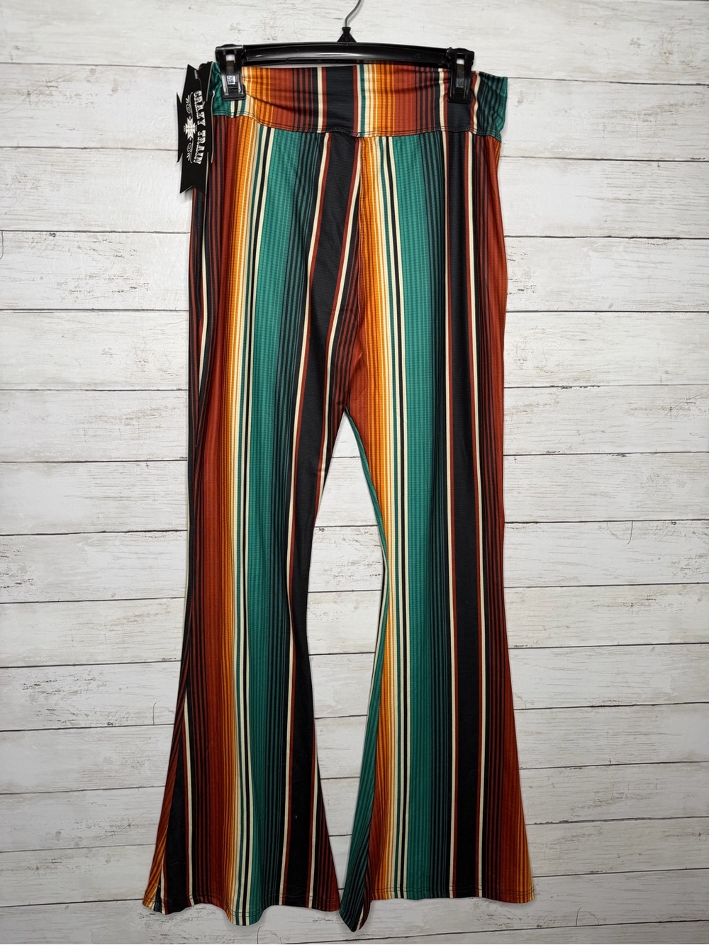 Crazy Train Striped Boho Western Flare Pants Pull On Size Large - Picture 3 of 5